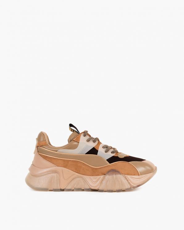 Brązowo-beżowe sneakersy z siatką  083-103-BEŻOWE