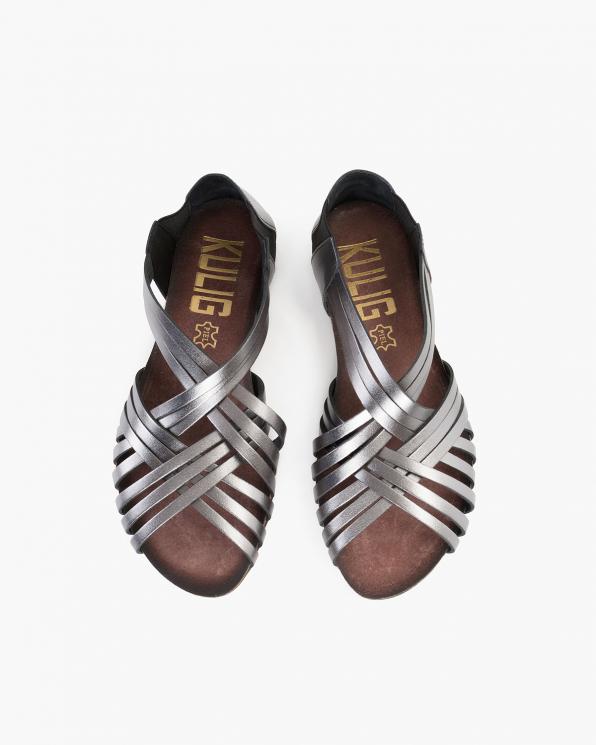 Grafitowe sandały damskie skórzane płaskie  009-4021-ANTRACY