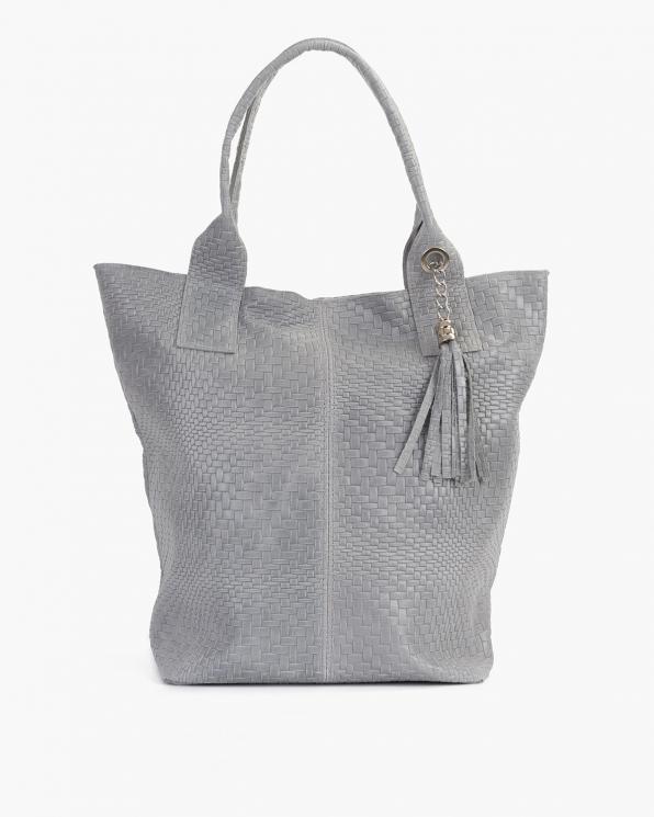 Szara torebka damska pleciona z frędzlem 107-PLECIONY-SZARY
