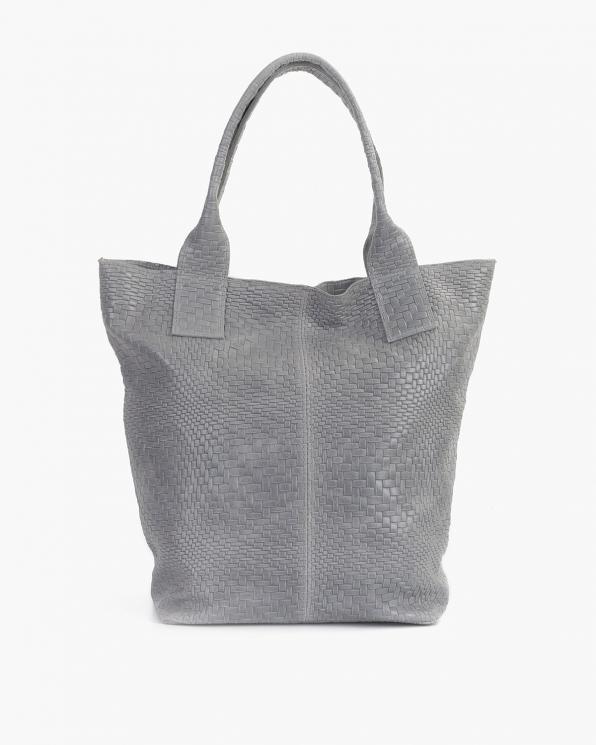 Szara torebka damska pleciona z frędzlem 107-PLECIONY-SZARY