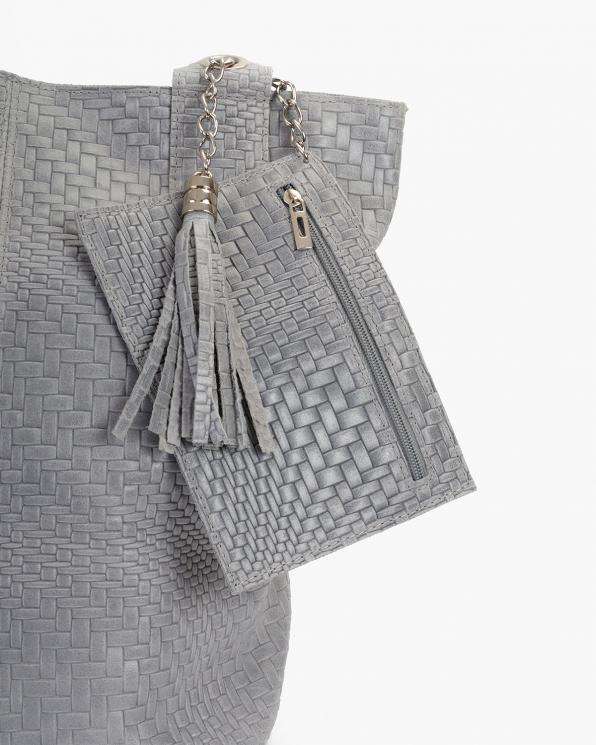 Szara torebka damska pleciona z frędzlem 107-PLECIONY-SZARY