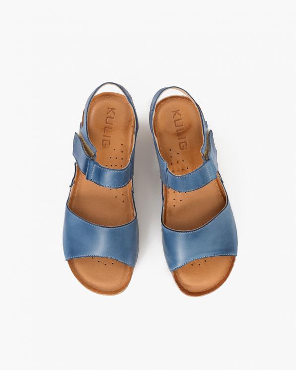 Niebieskie sandały damskie skórzane na koturnie  110-474-JEANS