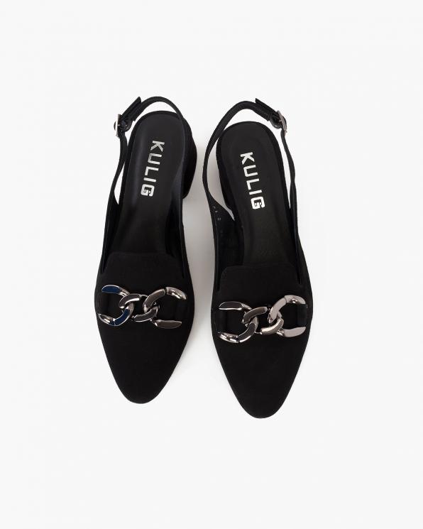 Czarne sandały damskie zamszowe z ozdobą  012-318-CZARNY
