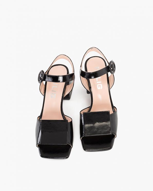 Czarne sandały damskie lakierowane na klocku  108-041-CZARNY