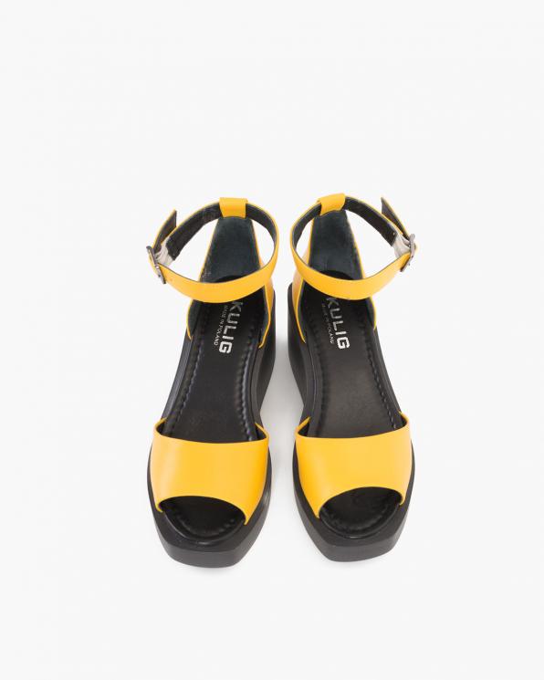 Żółte sandały damskie skórzane na koturnie  126-2659-ŻÓŁTY