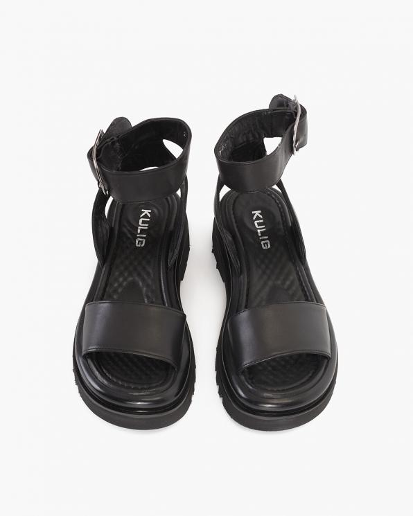 Czarne sandały damskie skórzane z klamrą  057-2677-CZARNY