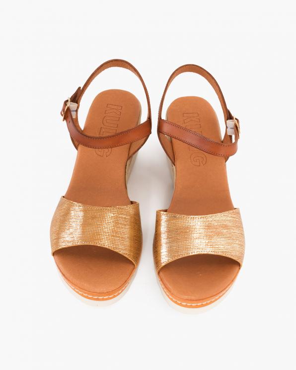 Brązowo-złote sandały damskie nubukowe na koturnie  009-965-ZŁOTY