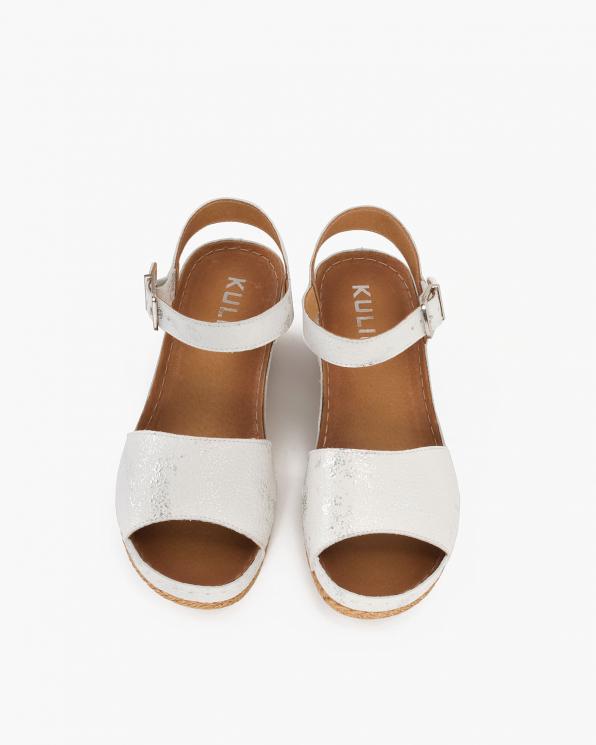 Srebrno-białe sandały damskie nubukowe na koturnie  043-285-BI-SR
