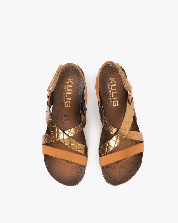 Brązowo-złote sandały damskie skórzane  085-23004-BRAZ
