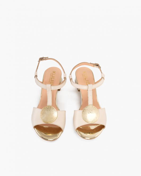 Perłowo-złote sandały damskie skórzane na klocku  058-7445-7