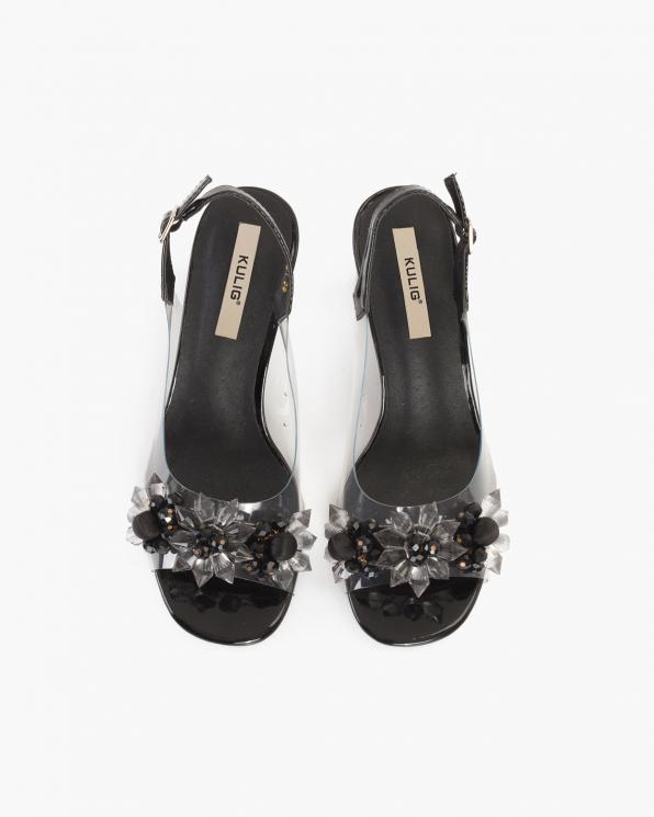 Czarne sandały damskie żelowe na słupku z kamieniami  131-1-C-BLACK