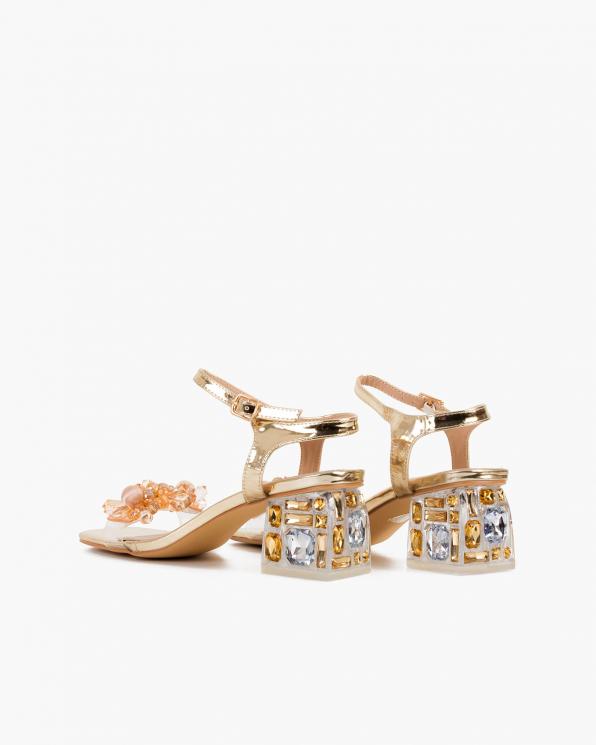 Złote sandały damskie żelowe na klocku z kamieniami  131-1-B-GOLD