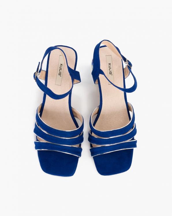 Granatowe sandały damskie zamszowe na klocku  131-11286-BLUE