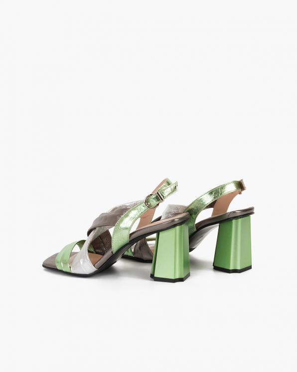 Wielokolorowe sandały damskie skórzane na słupku  106-786-ZIELONY