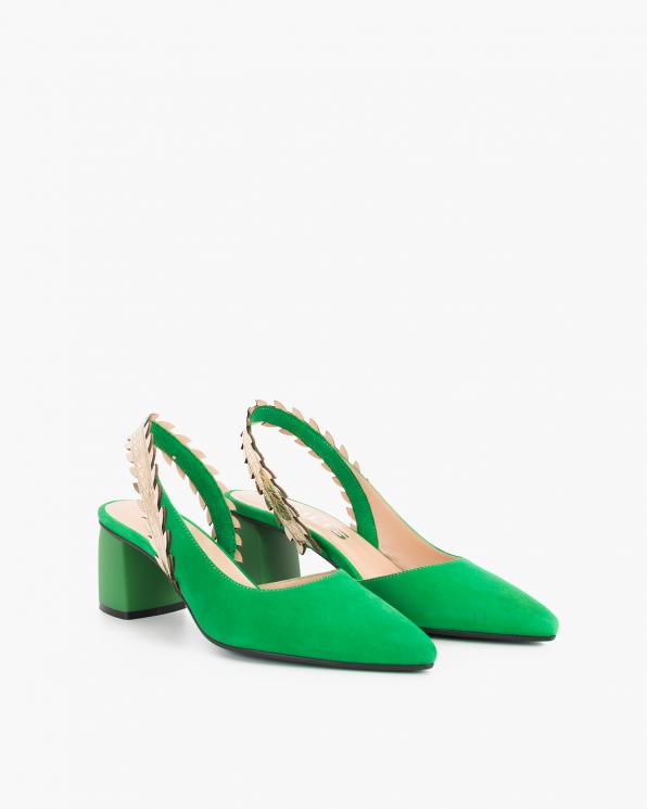 Zielone sandały damskie zamszowe na słupku  106-3686-ZIELONY
