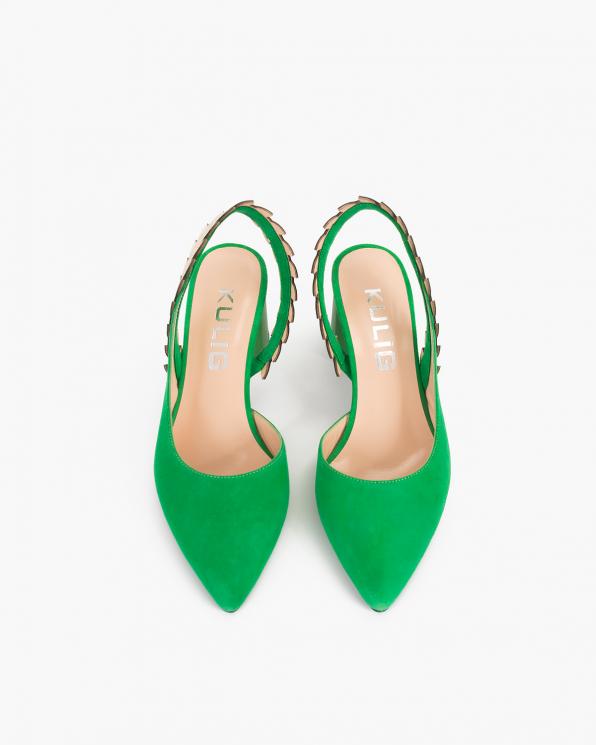 Zielone sandały damskie zamszowe na słupku  106-3686-ZIELONY