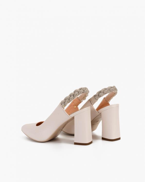 Jasnobeżowe sandały damskie skórzane na słupku  024-4599-9181