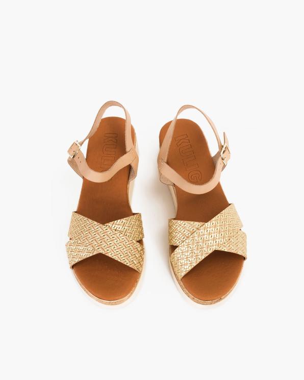 Beżowo-złote sandały damskie skórzane  009-8733-ZŁOTO