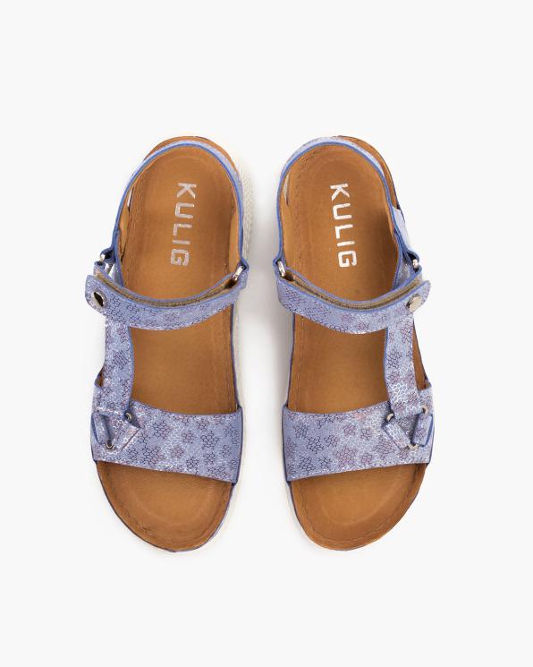 Niebieskie sandały damskie ze skóry nubukowej z motywem  043-555-NIEBIESK