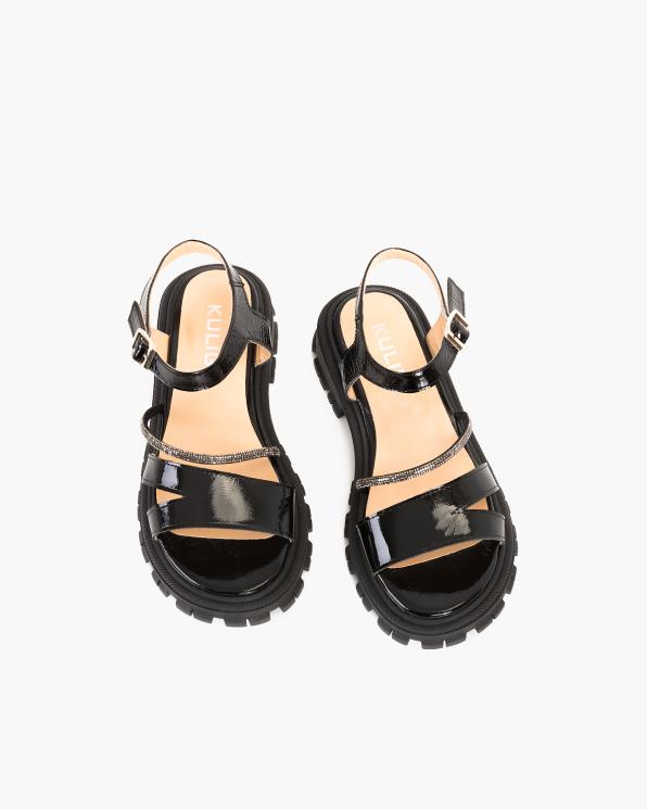 Czarne sandały damskie lakierowane  108-1447-RUG