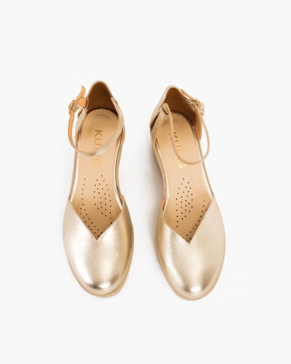 Złote sandały damskie skórzane na koturnie  119-4669-ZŁOTO