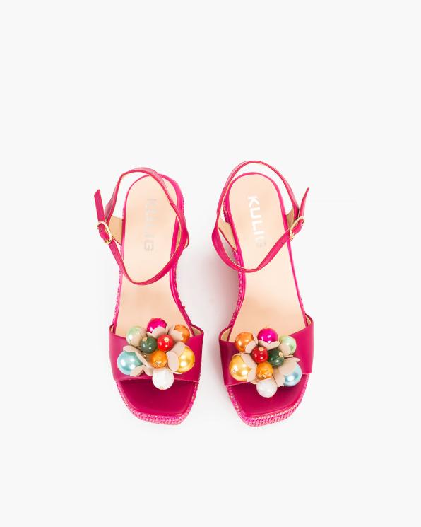 Różowe sandały damskie skórzane na koturnie  124-5842-FUKSJA