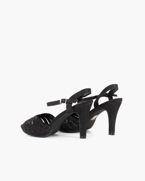 Czarne sandały damskie materiałowe z cyrkoniami na szpilce  131-8301-33-CZAR