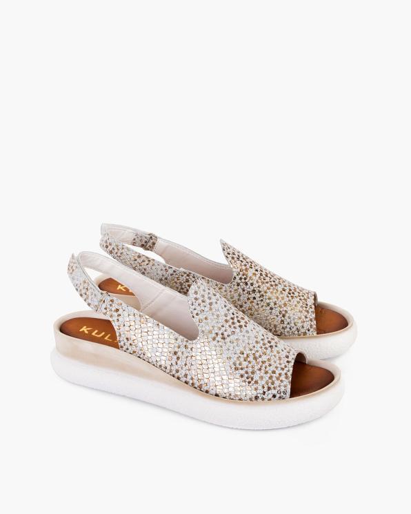 Biało-złote sandały damskie skórzane na koturnie  043-446-ZŁO-BIAŁ