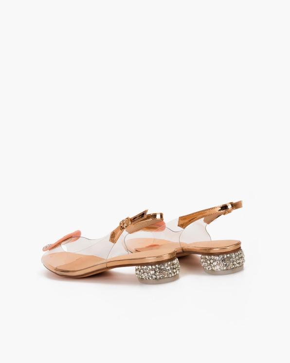 Różowe sandały damskie żelowe na niskim obcasie z cyrkoniami  131-683-RÓŻOWY