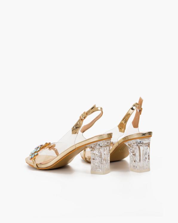 Złote sandały damskie żelowe na słupku z kamieniami  131-444-ZŁOTY