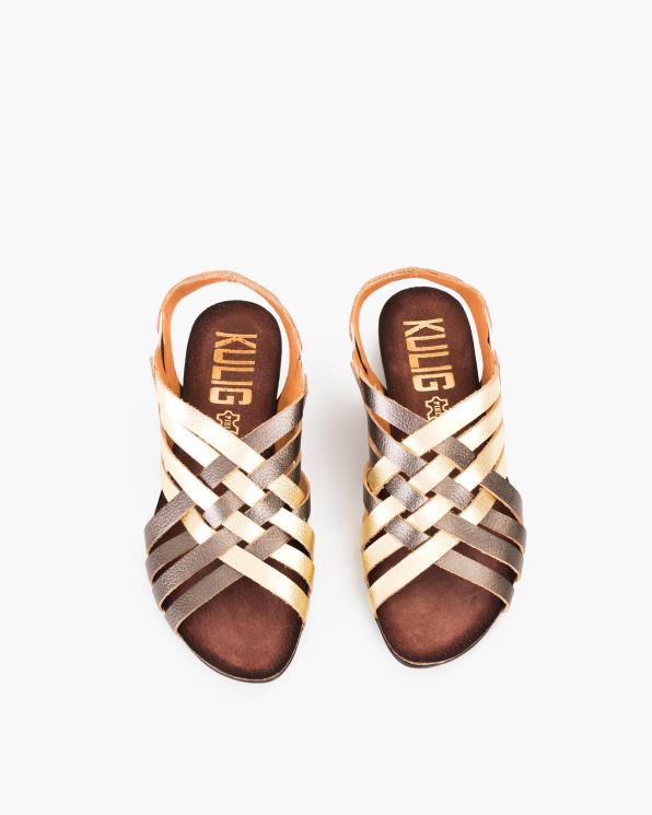 Beżowo-złote sandały damskie skórzane  009-1011-ZŁOTO