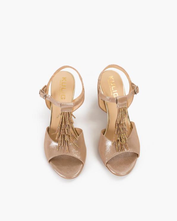 Beżowe sandały damskie ze skóry nubukowej z frędzlami  058-9157-C-29