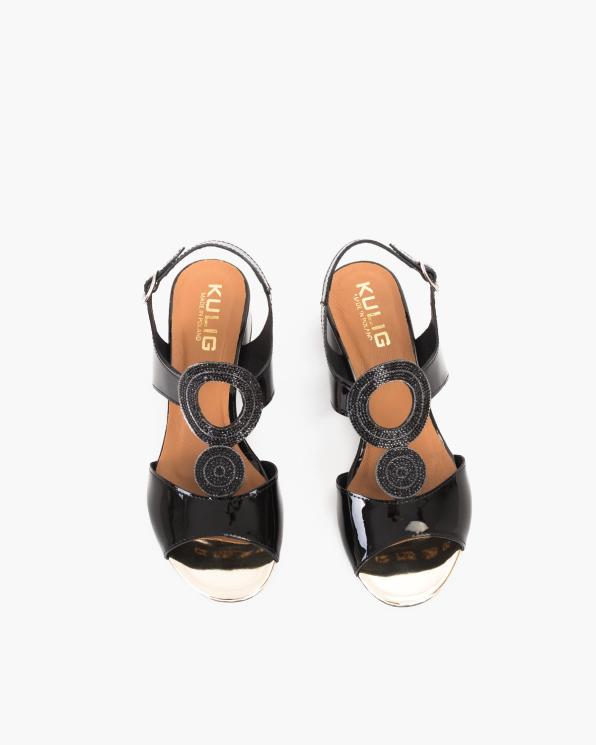 Czarne sandały damskie lakierowane na klocku  058-5357-CZ-LAK