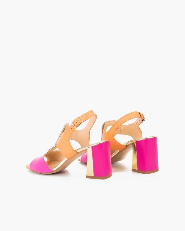 Pomarańczowo-różowe sandały damskie skórzane na słupku  058-5257-F-13