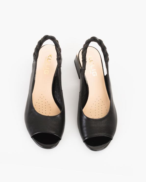 Czarne sandały damskie ze skóry naturalnej na klocku  024-69102-4671