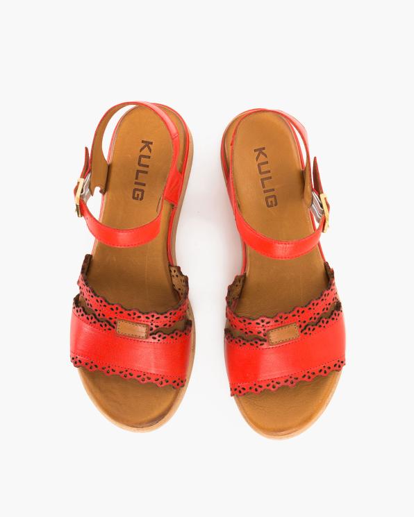 Czerwone sandały damskie ze skóry naturalnej na koturnie  103-9672-CZERWON