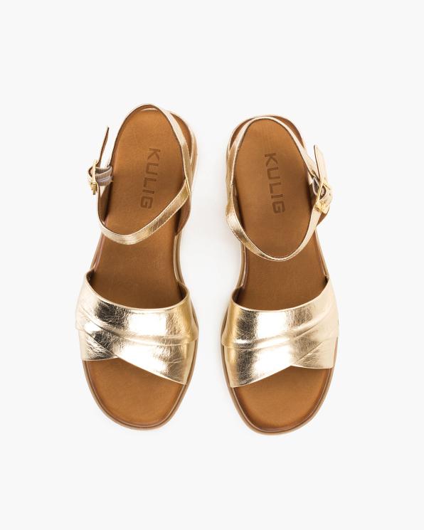Złote sandały damskie skórzane na koturnie  103-662-ZŁOTY