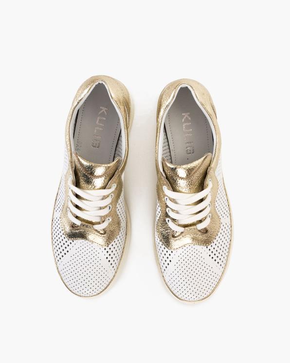 Biało-złote sneakersy damskie ze skóry licowej  108-15515-BIAŁY