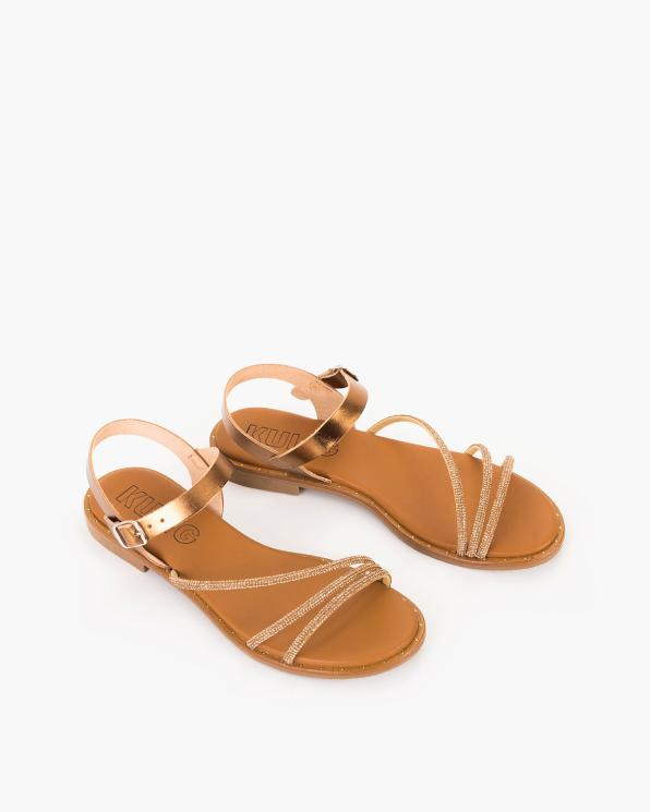 Złote sandały ze skóry naturalnej z cyrkoniami  009-12611-bronce