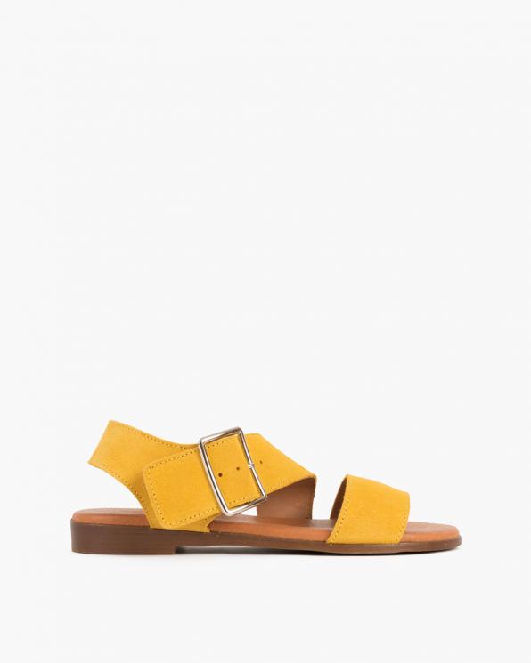 Żółte sandały damskie welurowe z klamrą  009-8119-ŻÓŁTY