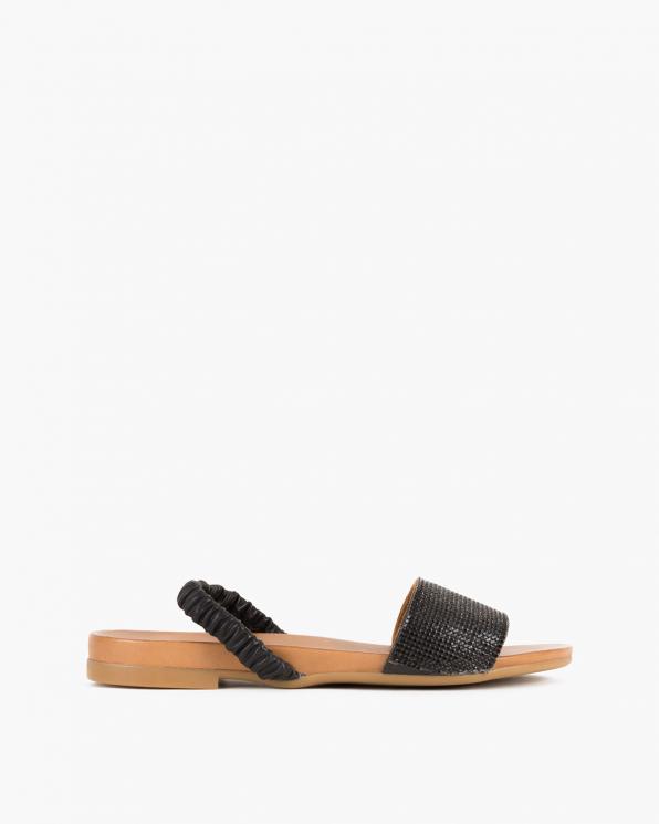 Czarne sandały damskie skórzane z kryształkami  103-0127-CZARNY