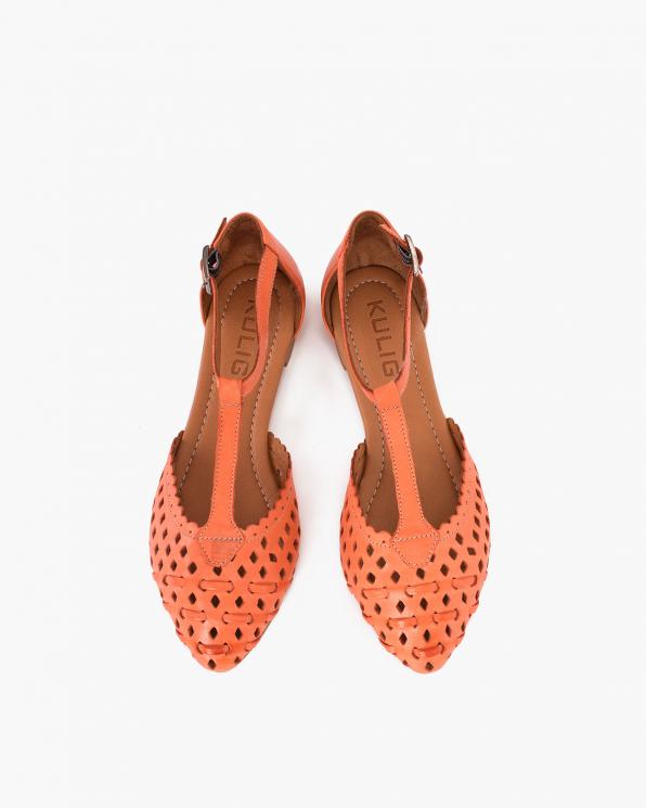 Pomarańczowe sandały damskie skórzane ażurowe  078-14-420-POMAR