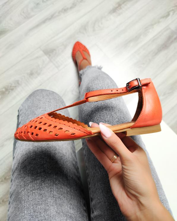 Pomarańczowe sandały damskie skórzane ażurowe  078-14-420-POMAR