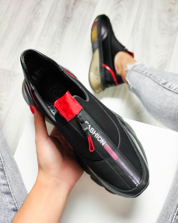 Czarno-czerwone sneakersy materiałowe z lampasem  086-306-CZAR-CZE