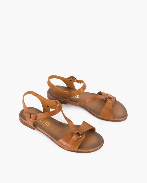 Brązowe sandały damskie ze skóry naturalnej na niskim obcasie 085-28104-BRĄZ