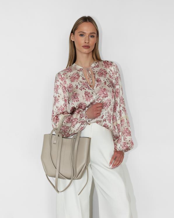 Beżowa duża torebka damska skórzana 107-1-BEŻ