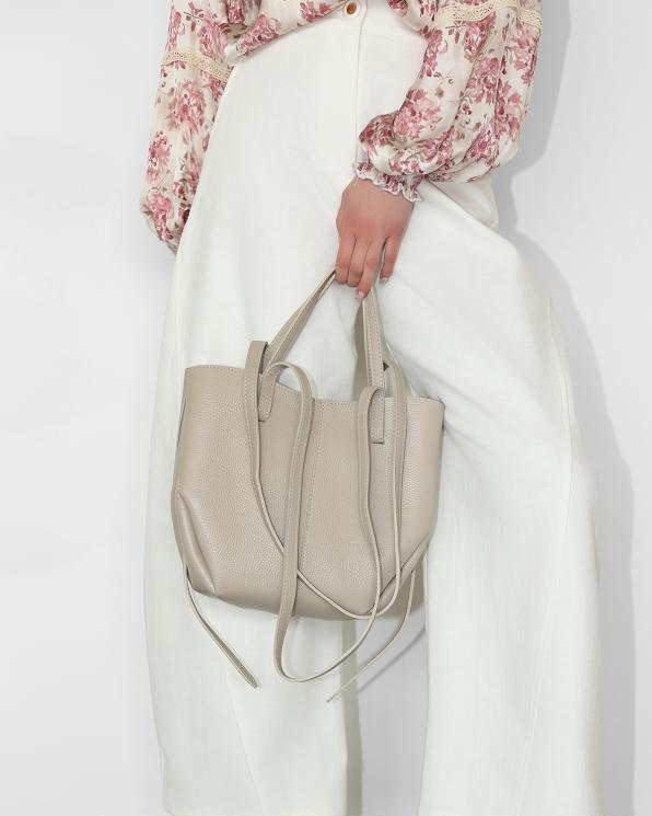 Kremowa duża torebka damska ze skóry licowej 107-1-KREM