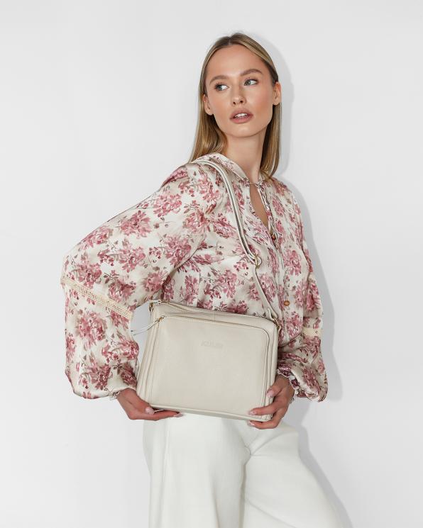 Kremowa torebka damska skórzana na ramię 107-11-KREM