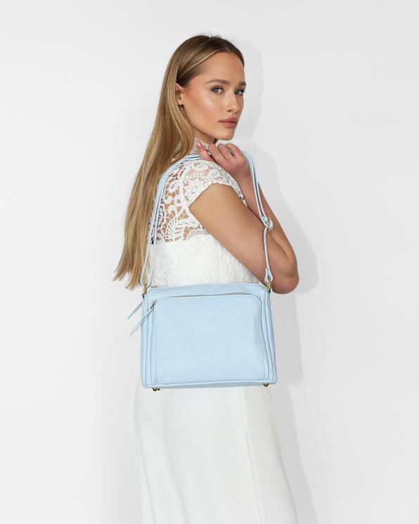 Błękitna torebka damska ze skóry licowej na ramię 107-11-NIEBIESKI