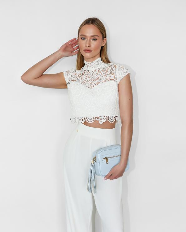 Błękitna listonoszka damska ze skóry licowej z chwostem 107-8-NIEBIESKI